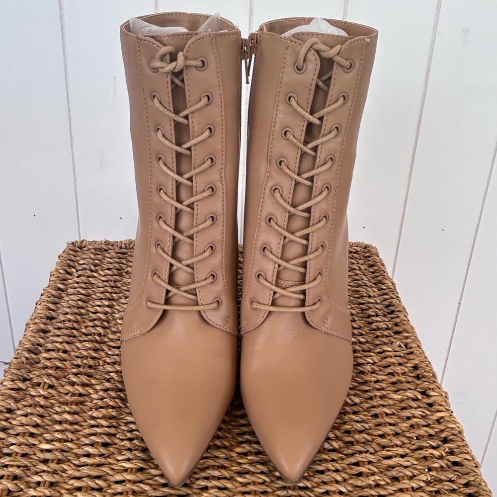 Bar III Women’s Mathia Vegan Leather Booties Lace Up Side Zip Point Toe Size 8
